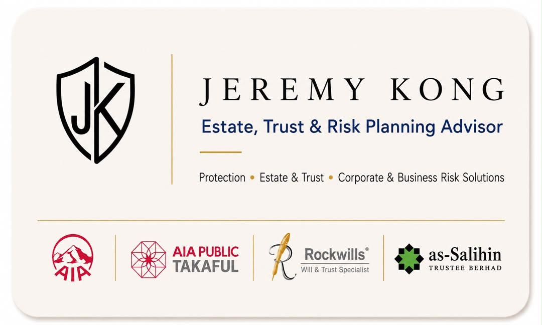 Jeremy Kong business card back showing Estate, Trust and Risk Planning Advisor positioning